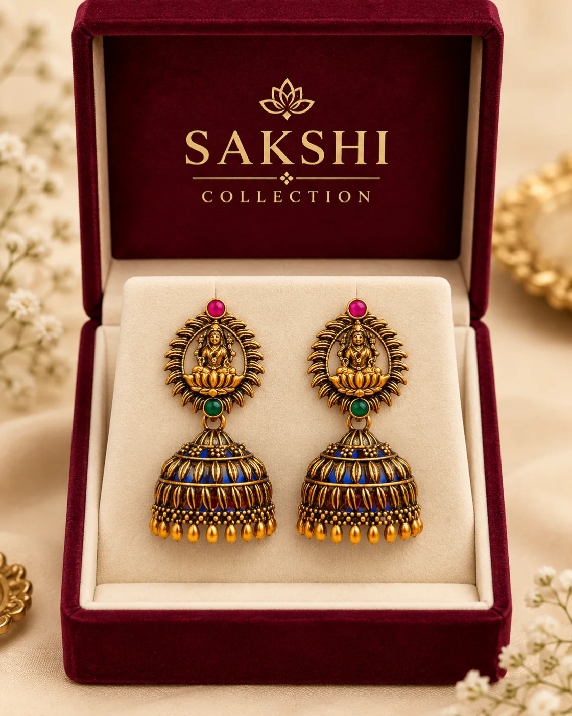 Antique Gold Lakshmi Temple Jhumka Earrings