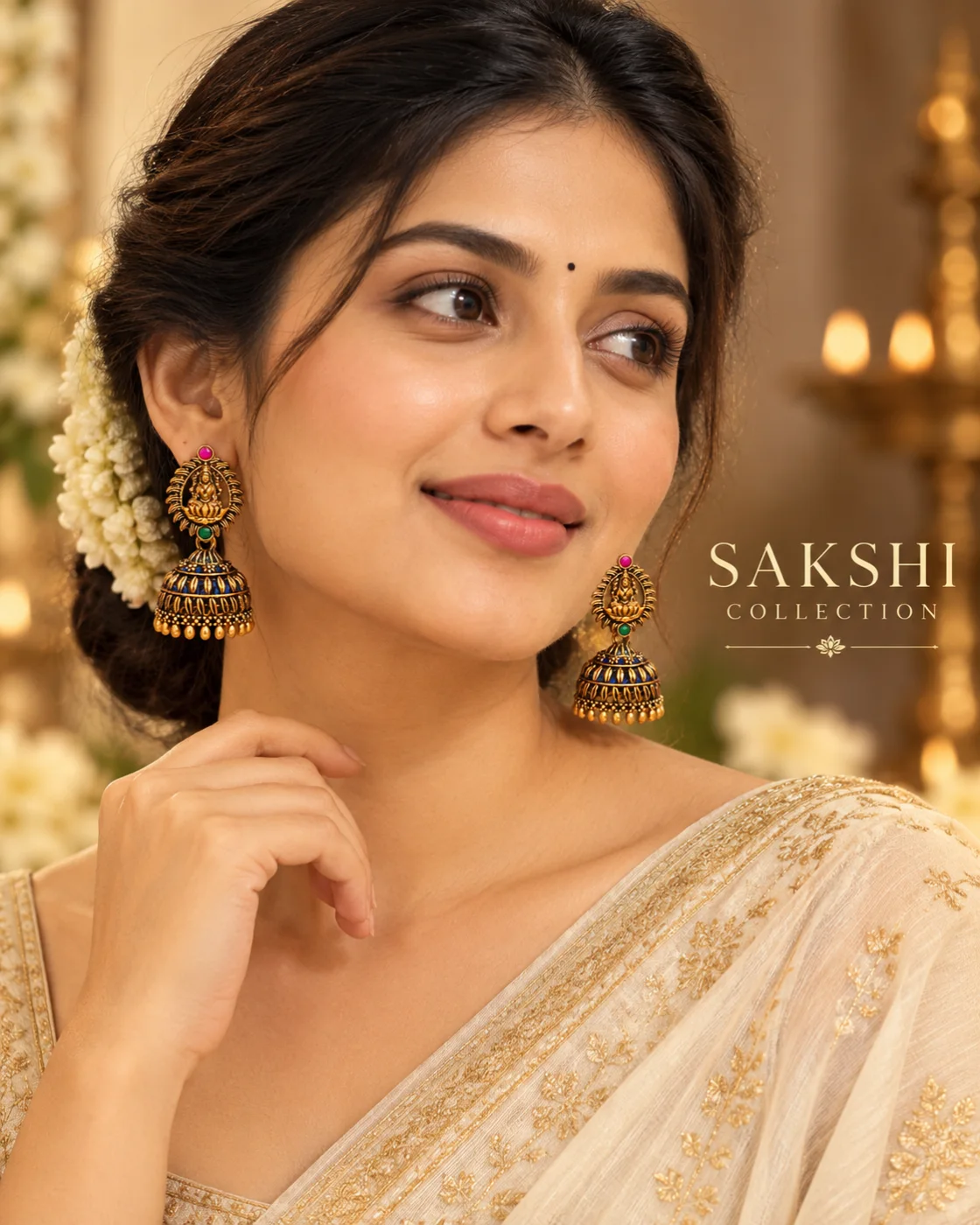 Antique Gold Lakshmi Temple Jhumka Earrings preview 2
