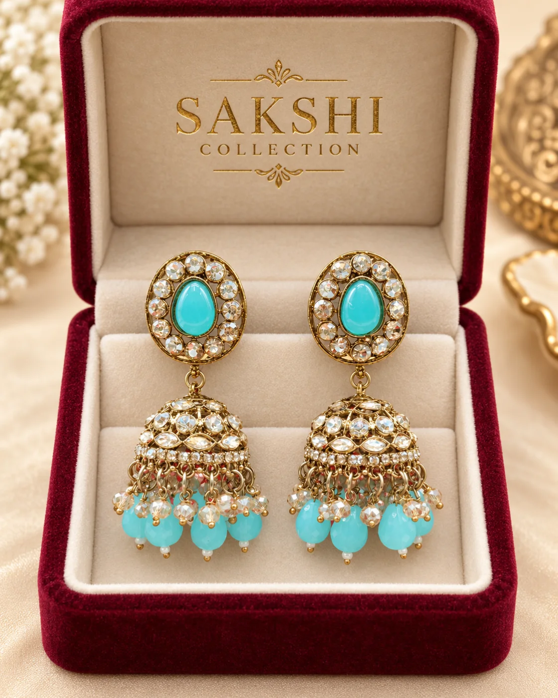 Sakshi Aqua Crystal Jhumka