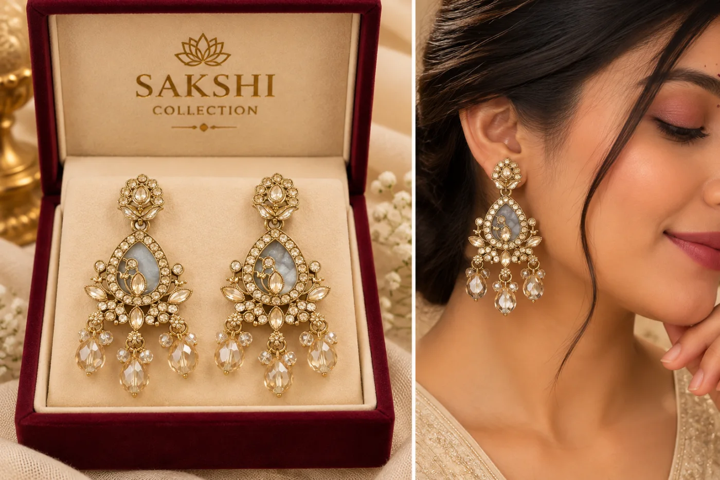 Sakshi Crystal Mayur Drop Earrings