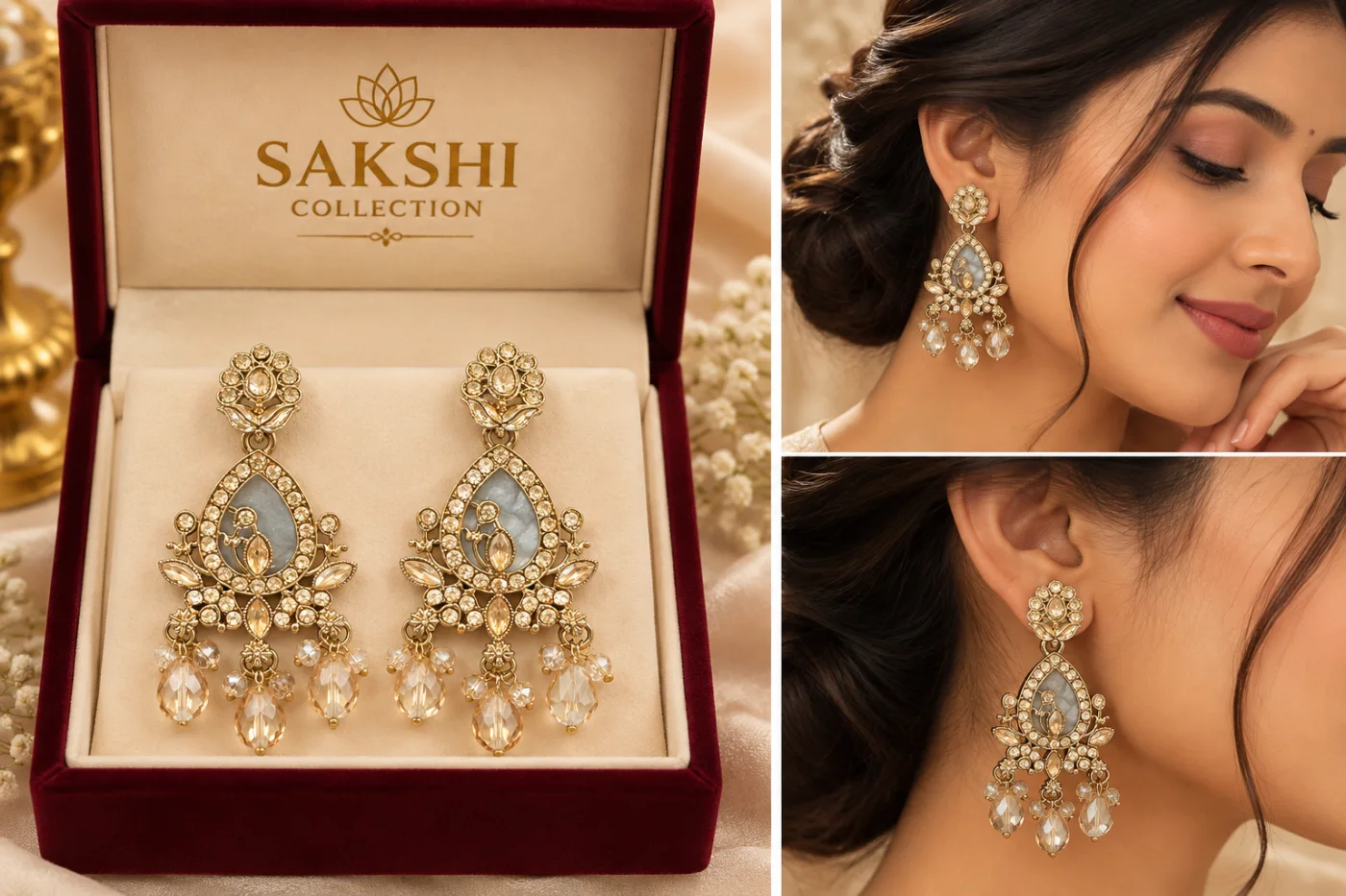 Sakshi Crystal Mayur Drop Earrings preview 2