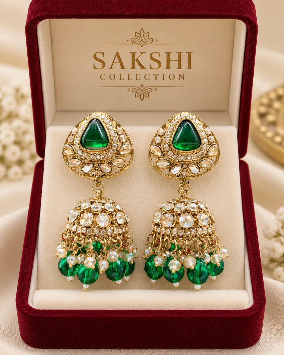 Sakshi Emerald Crystal Jhumka