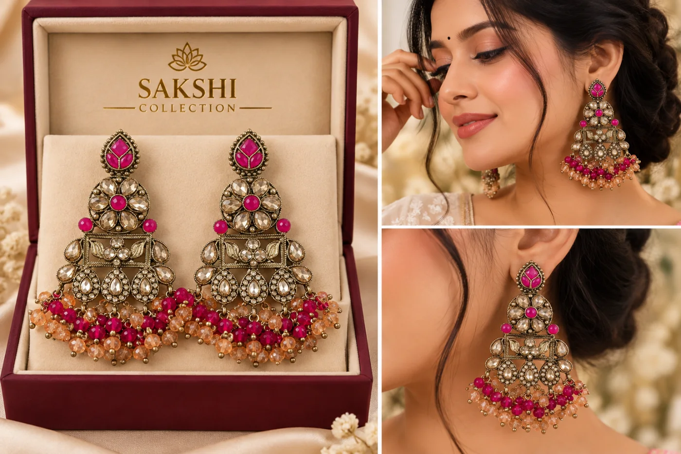 Sakshi Gulabi Kundan Jhumar Earrings preview 2