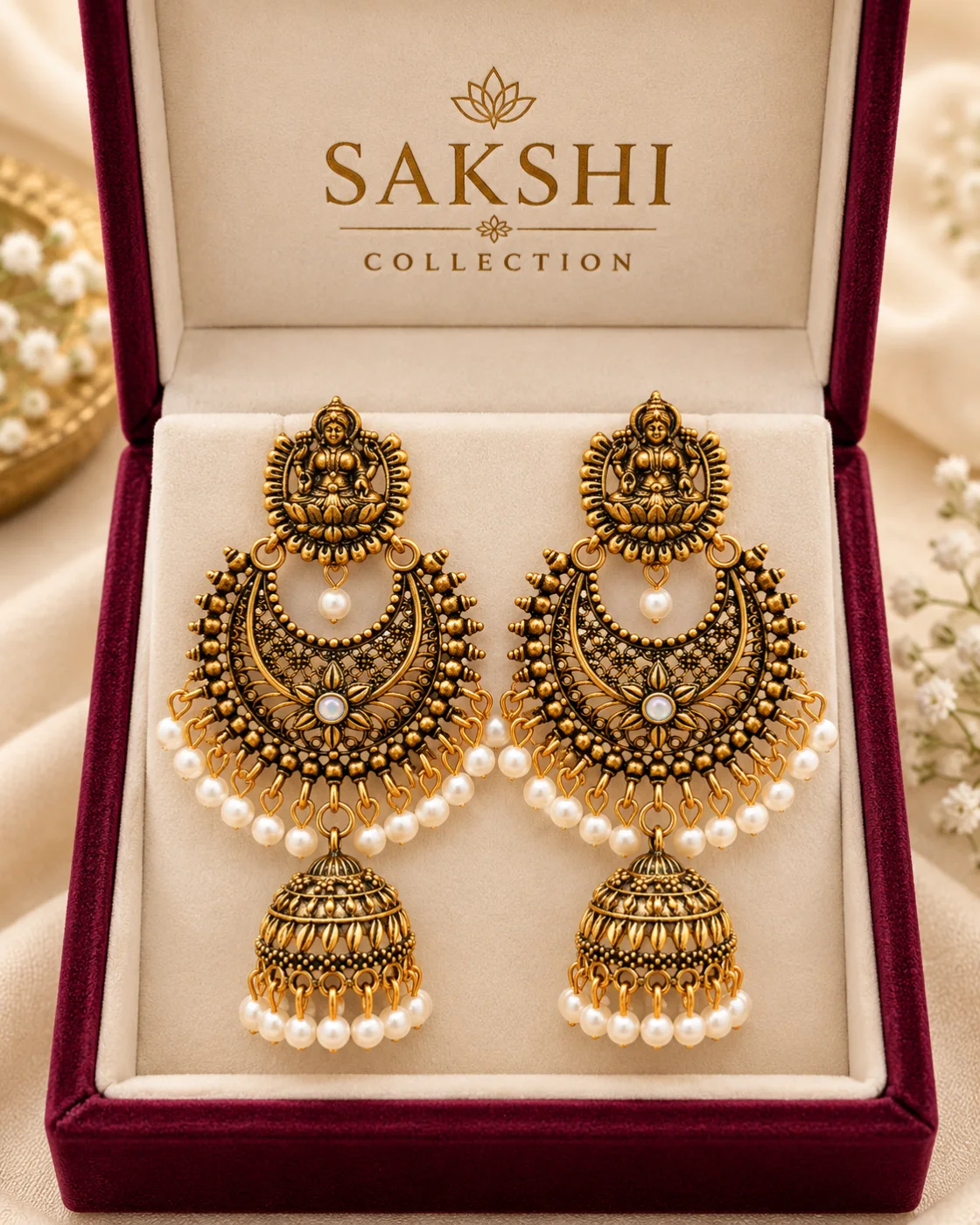 Sakshi Lakshmi Chandbali Jhumka Gold