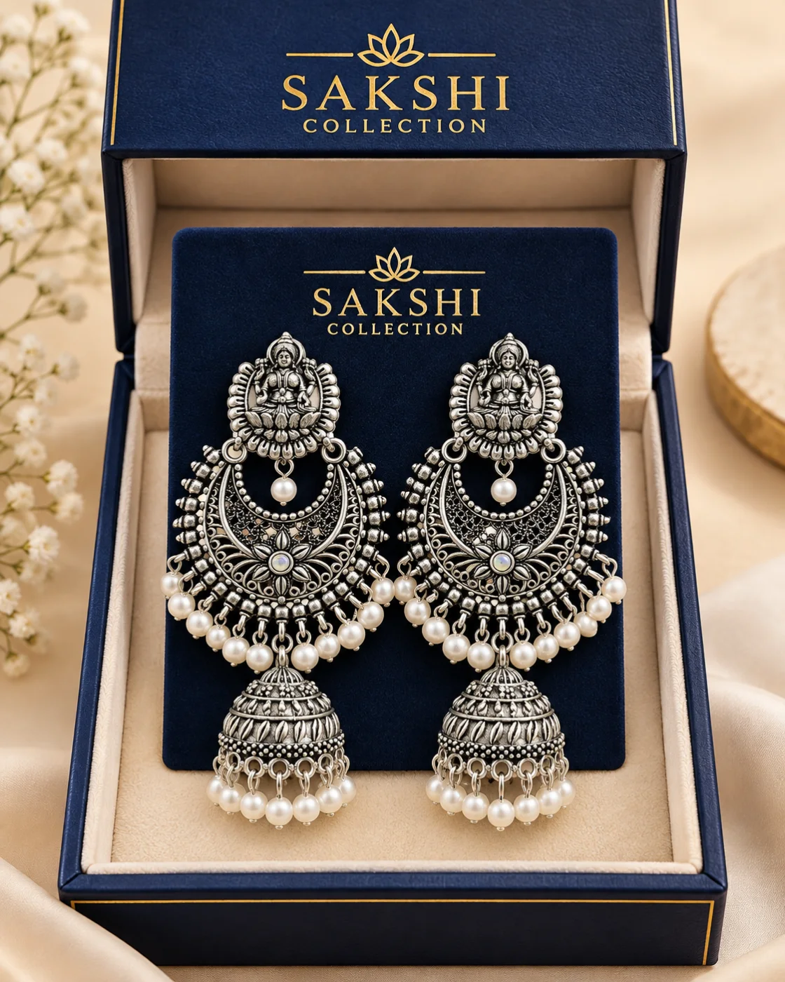 Sakshi Lakshmi Chandbali Jhumka Silver