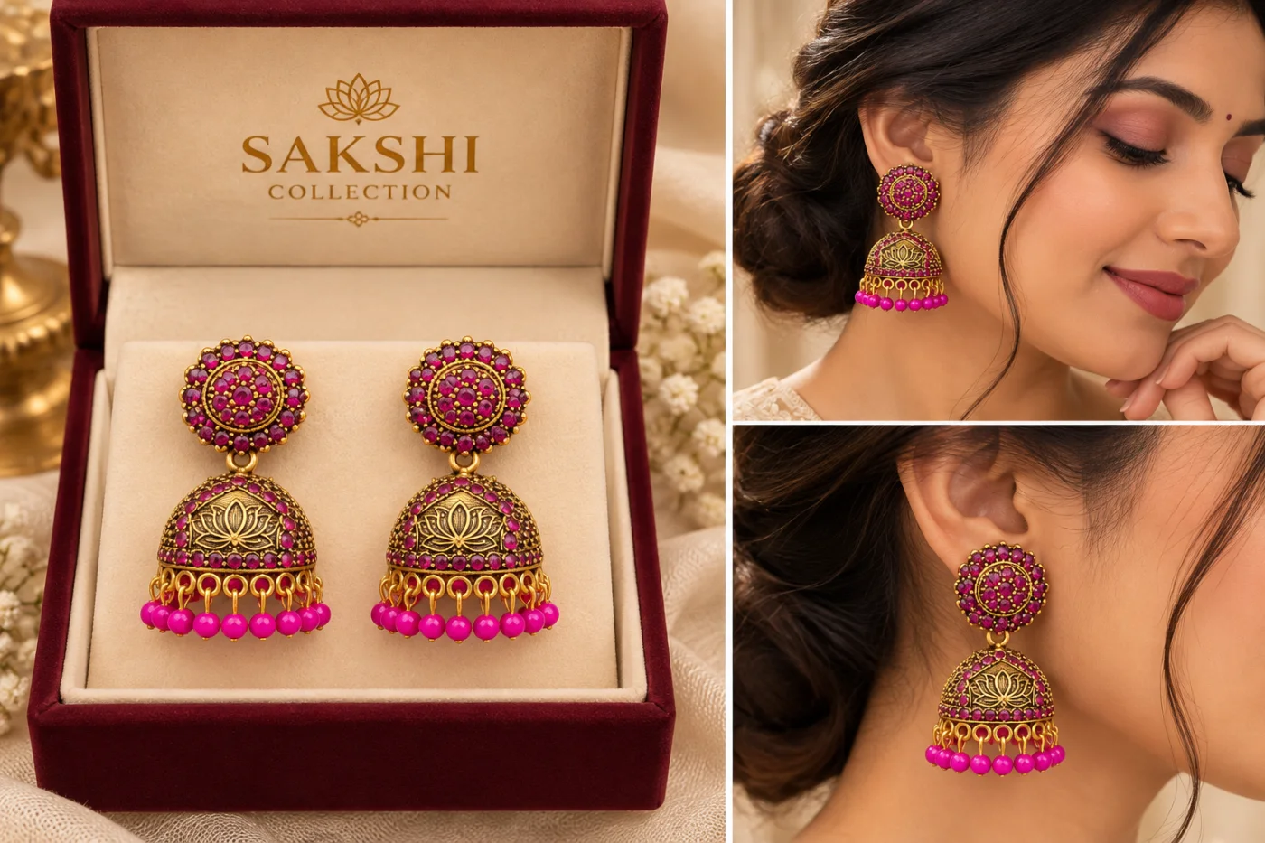 Sakshi Magenta Jhumka Collection