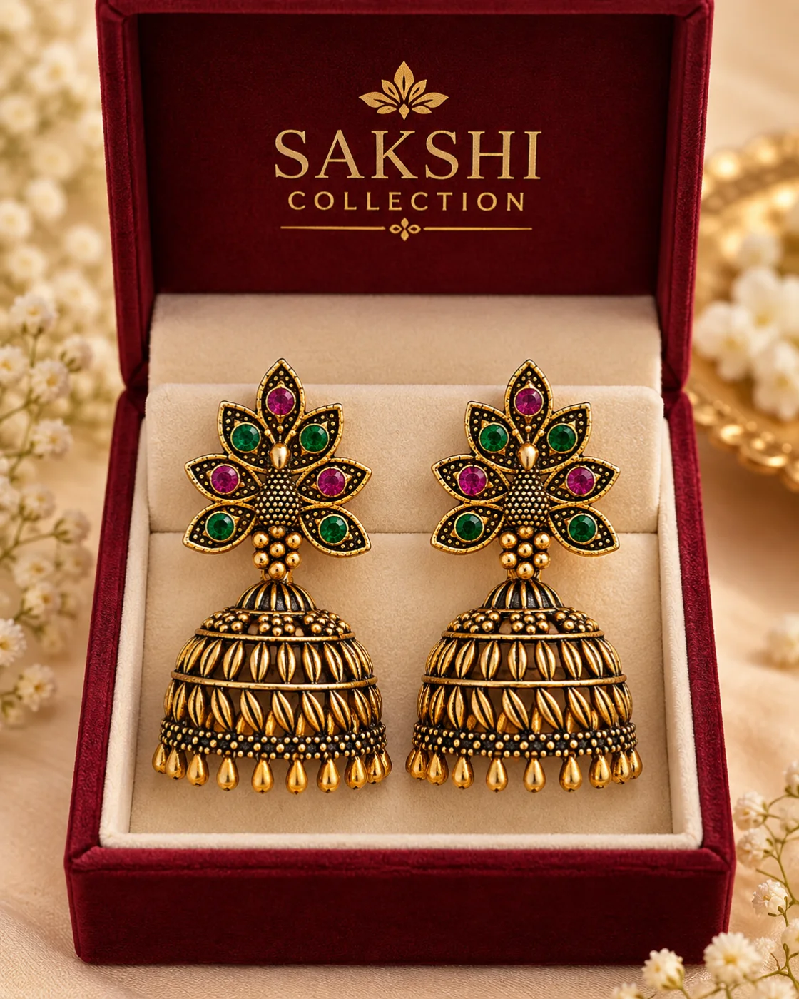 Sakshi Navrang Floral Jhumka