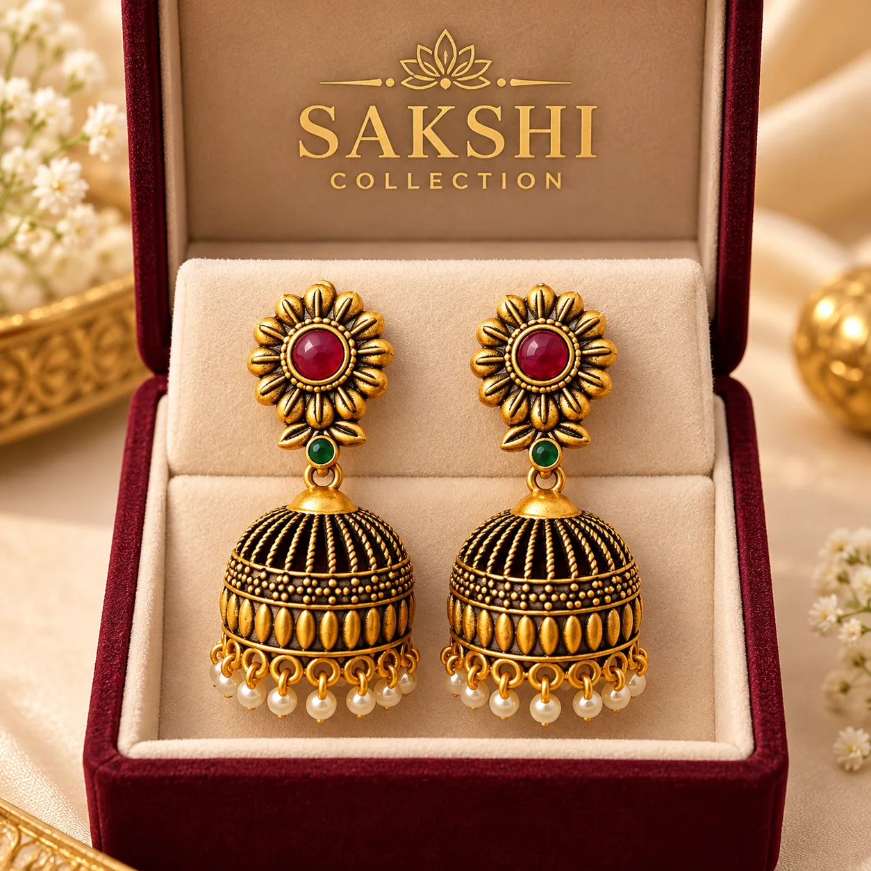 Sakshi Ruby Floral Jhumka